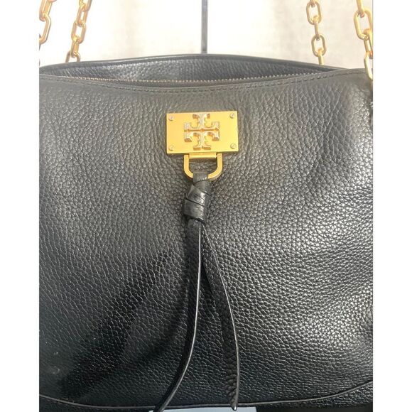 Tory Burch Medium Shoulder Chain Bag Black Leather Handbag with Gold Accents - Picture 5 of 14